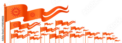 Lord Rama's orange Flags on white background. Ram written in Devanagari