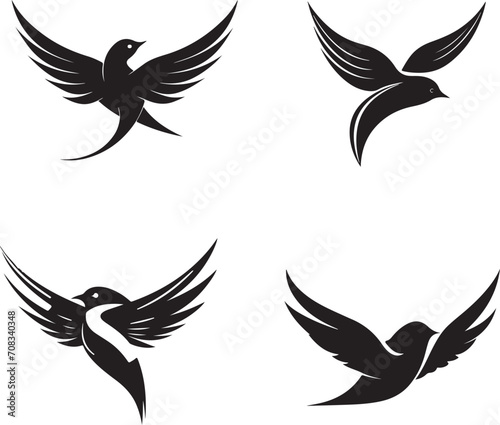 hand drawn birds silhouette sets generative ai