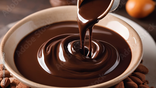 Delicious smooth chocolate sauce, flowing chocolate sauce