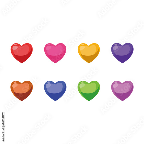 Cute happy valentines day set. Cartoon love romantic stickers elements with hearts. Hand drawn vector illustration