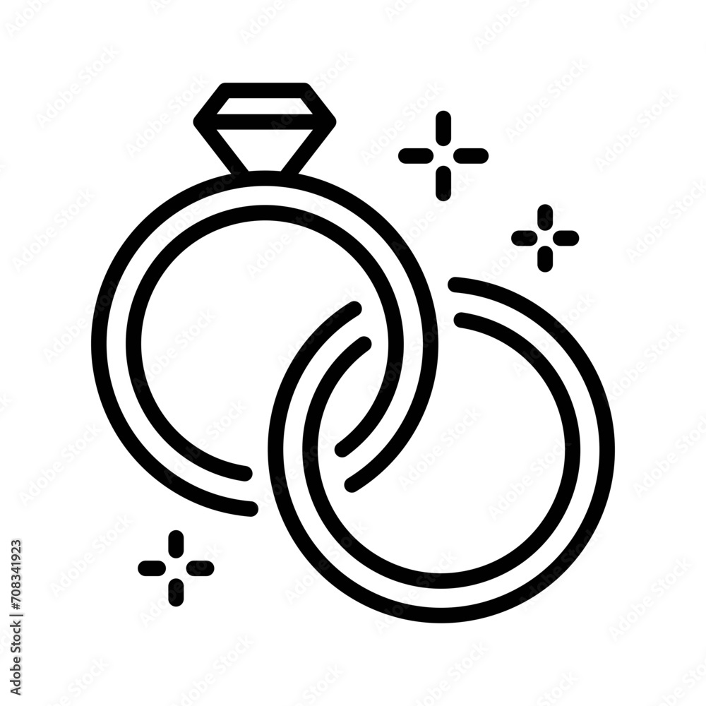 Black single round wedding rings thin line icon, simple marriage symbol ...