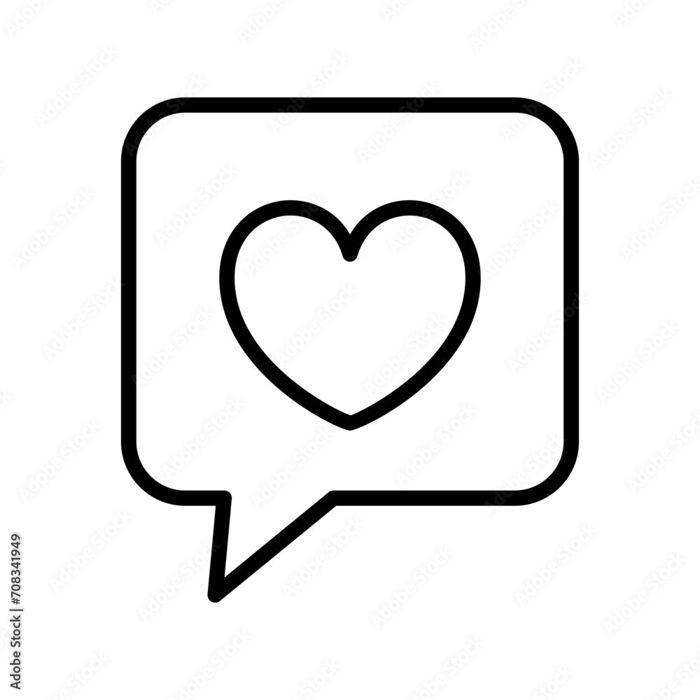 Black single heart in speech thin line icon, simple love text box message flat design pictogram, infographic vector for app logo web button ui ux interface elements isolated on white background Black single heart in speech thin line icon, simple love text box message flat design pictogram, infographic vector for app logo web button ui ux interface elements isolated on white background