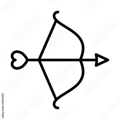 Black single cupid bow thin line icon, simple love archery flat design pictogram, infographic vector for app logo web button ui ux interface elements isolated on white background