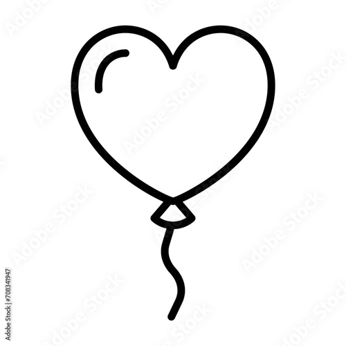 Black single flying heart balloon thin line icon, simple love symbol flat design pictogram, infographic vector for app logo web button ui ux interface elements isolated on white background