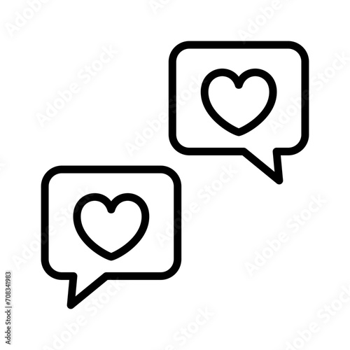 Black single love messaging thin line icon, simple online dating chatting flat design pictogram, infographic vector for app logo web button ui ux interface elements isolated on white background