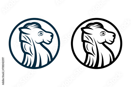 set of horse head logo line outline vector. Horse riding sport club vector illustration. Vintage monochrome equestrian label with rider, riding crop and horse silhouettes.