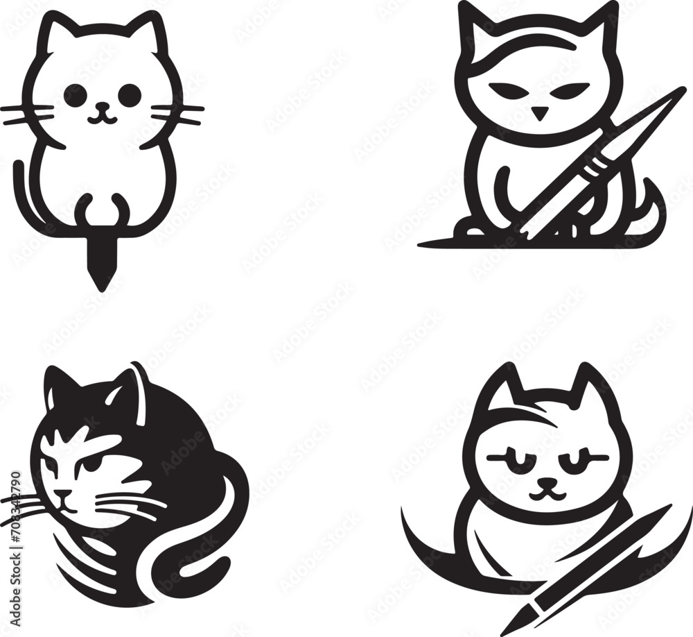 Fototapeta premium hand drawn cat icon set isolated on white background generative ai