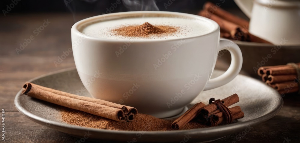 The image features a cup of steaming hot coffee with a spoonful of cinnamon on top of it, making for a delightful be. The image features a cup of steaming hot coffee with a spoonful of cinnamon on top of it, making for a delightful be.