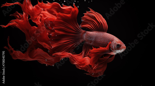 Red fighting fish swimming. Generative AI.