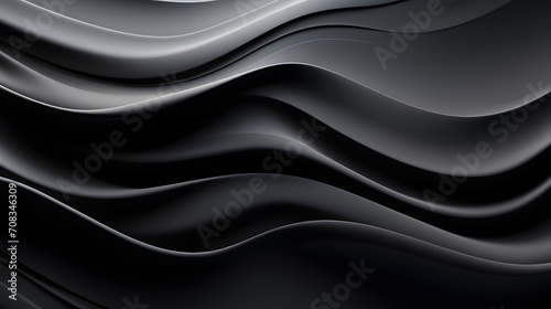 A seamless abstract black texture background featuring elegant swirling curves in a wave pattern, set against a dark material background.