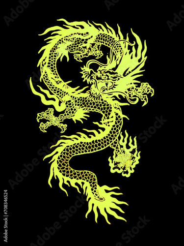 golden dragon on black background