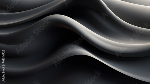 A seamless abstract black texture background featuring elegant swirling curves in a wave pattern, set against a dark material background.