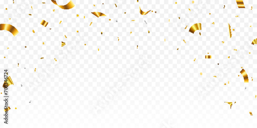 Luxury confetti flying for celebration party banner. Falling shiny golden confetti isolated on transparent background. vector illustration.