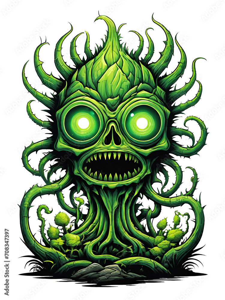 Green monster plants character design illustration on transparent background