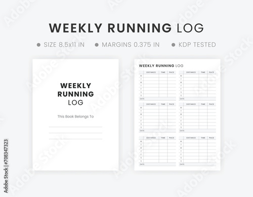 Weekly Running Log Printable Template, Editable Running Tracker, Fitness Goals, Walking Logbook photo