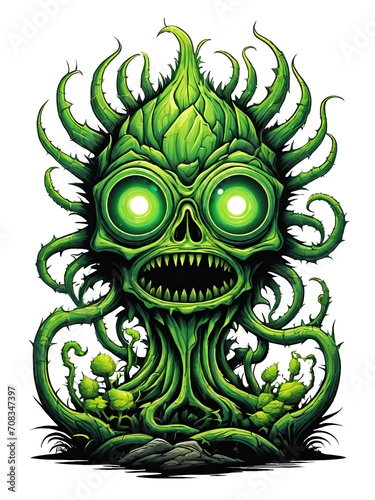 Obraz na płótnie Green monster plants character design illustration on transparent background w salonie