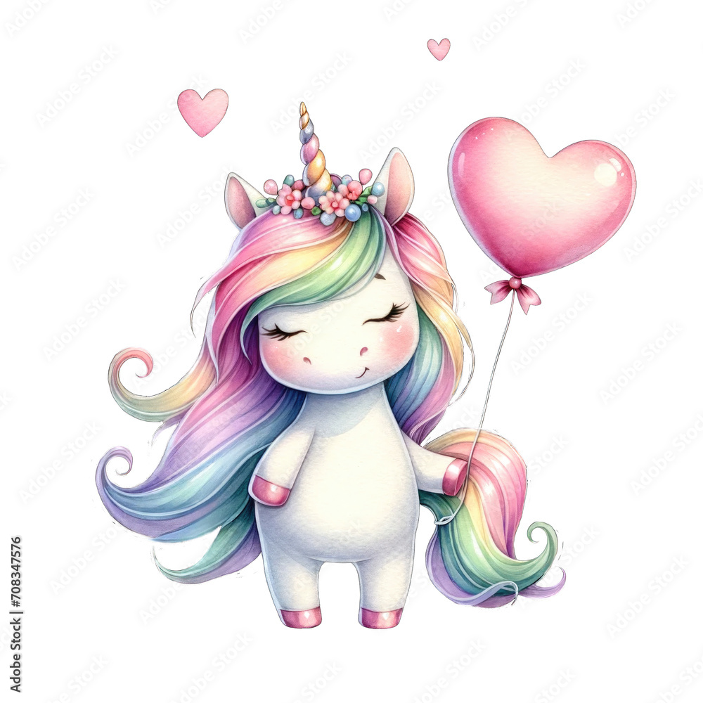 Valentine Cute Unicorn, AI generative Valentine Cute Unicorn, AI generative