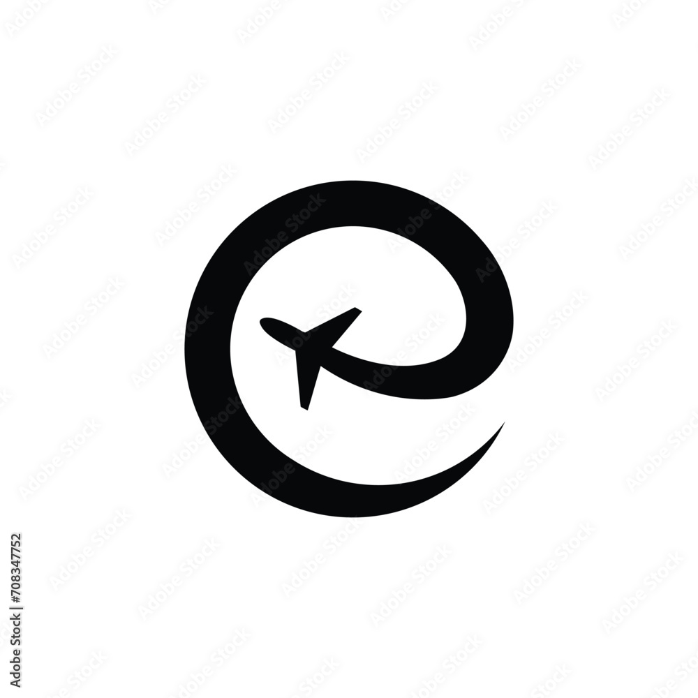 The explore logo with the initial letter e and a combination with a modern and elegant airplane The explore logo with the initial letter e and a combination with a modern and elegant airplane