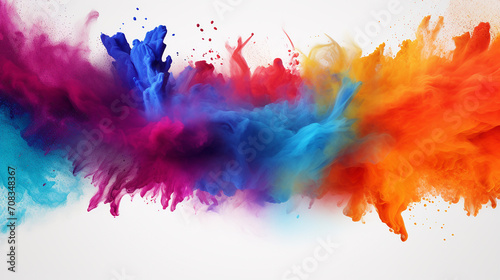 abstract multi color powder explosion on white background