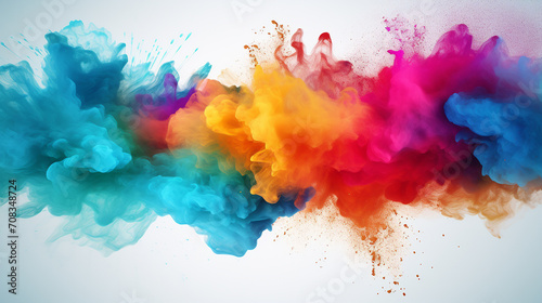 abstract colorful powder splatted background on white background