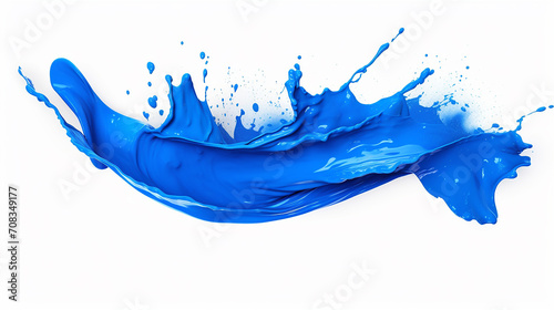 blue paint splashing out of brush isolated on white background
