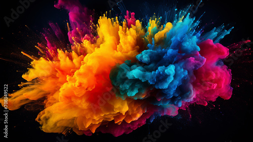 colored powder explosion on black background