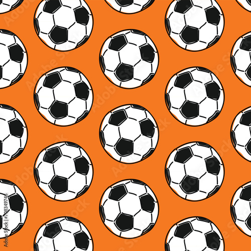 football or soccer ball pattern. Sport background. Vector illustration for clothing textile, scrapbooking in an orange background © alphabeticmind
