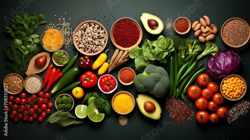 Healthy plant based food, foods for lowering cholesterol, portfolio diet products, top view