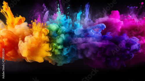 colorful rainbow holi paint color big double powder on black background