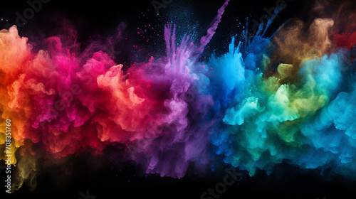 black background with colorful rainbow holi paint color big double powder