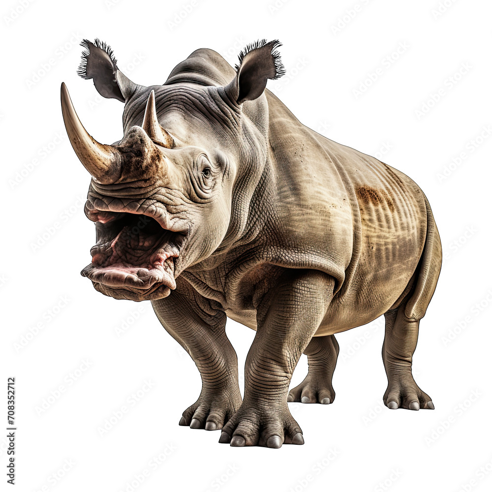Rhino roar isolated white background Rhino roar isolated white background