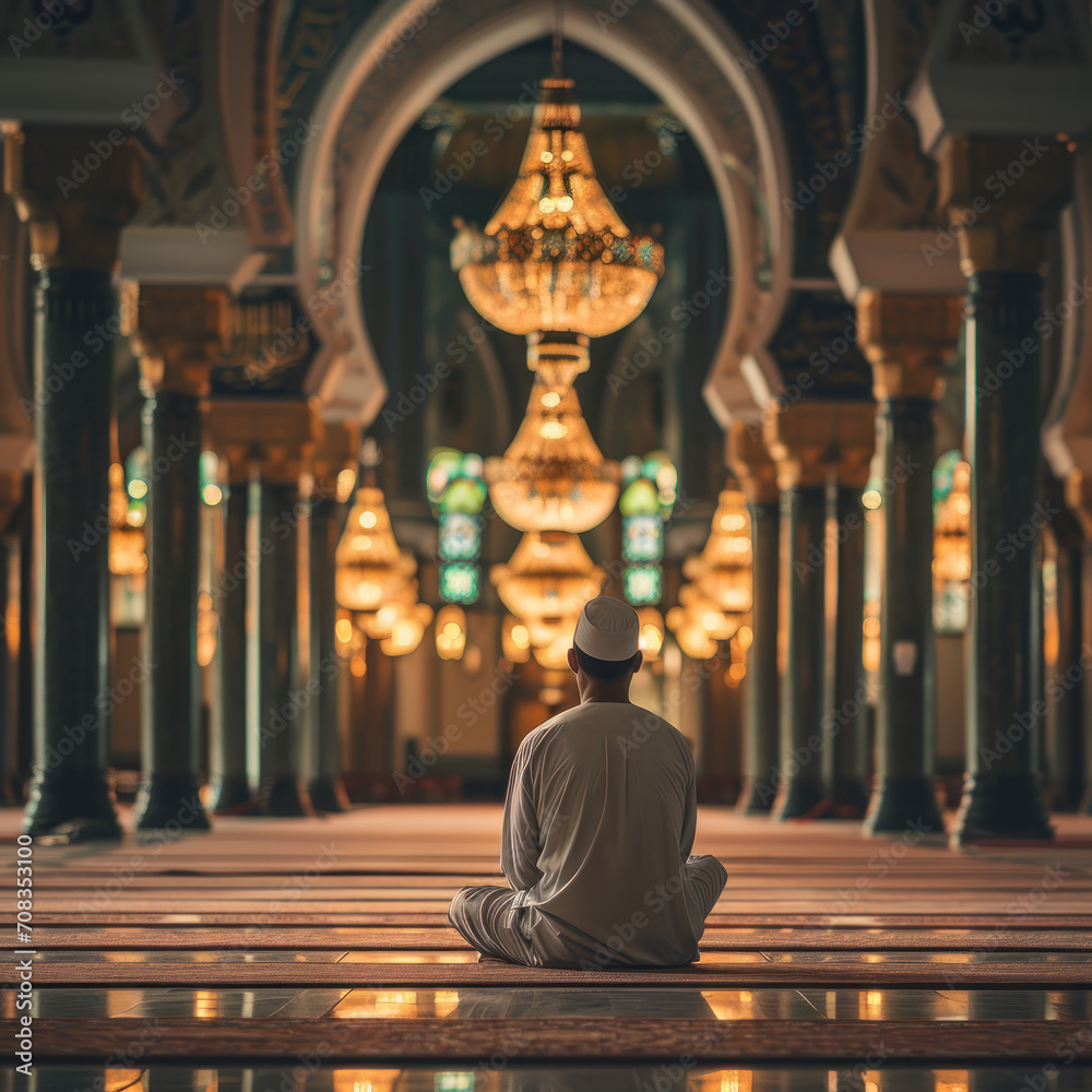 muslim sit at mosque on the evening