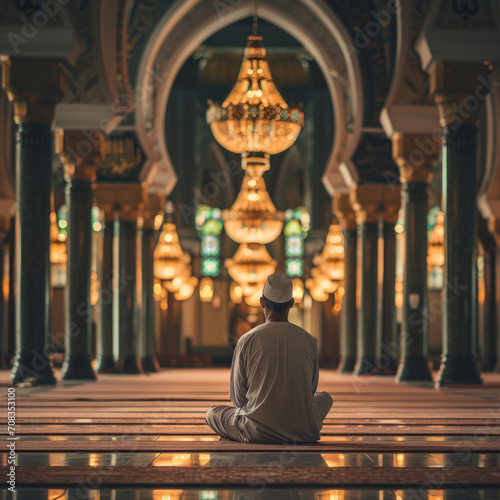 muslim sit at mosque on the evening