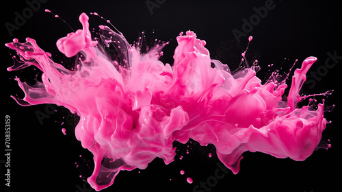 pink paint splash isolated on black background photo