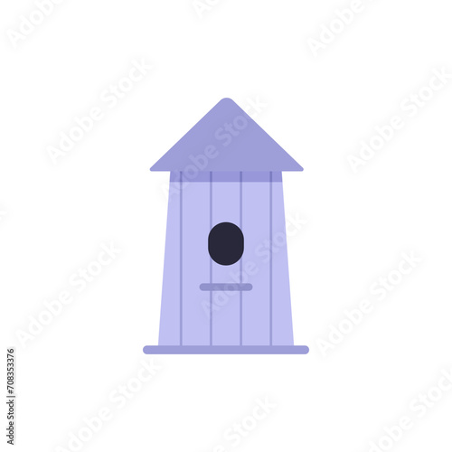 Wooden birdhouse with one hole. House for feathered animals. Bird house, feeder, nesting place. Vector isolated on a white background, eps 10.