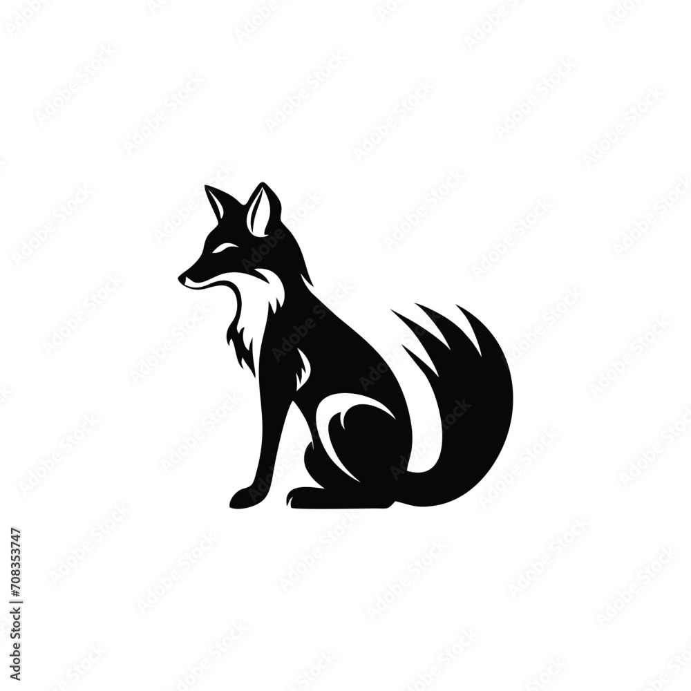 Elegant Silhouette of a Seated Fox in Black and White