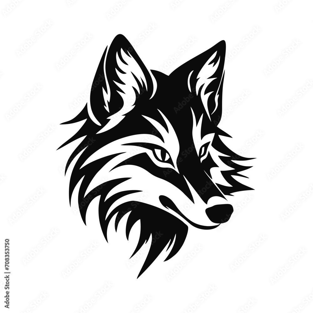 Fototapeta premium Stylized Fox Head Illustration in Black and White