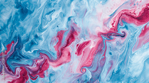 Raspberry & shades of blue marble background 