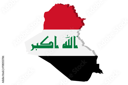 Iraq detailed geographical map with country flag. Painted in the colors of the national flag, on a white background.