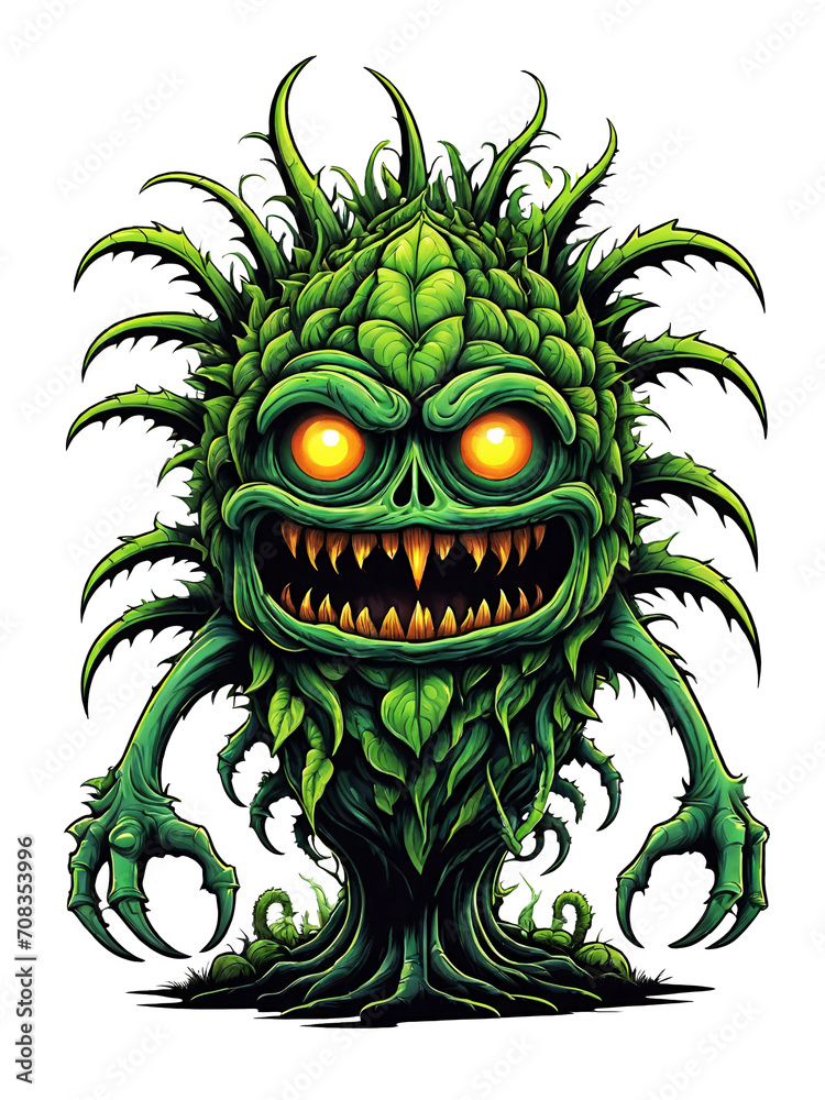 Green monster plants character design illustration on transparent background