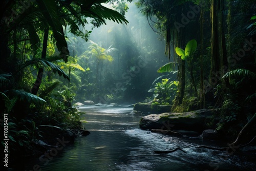 A river flowing in a forest or rainforest