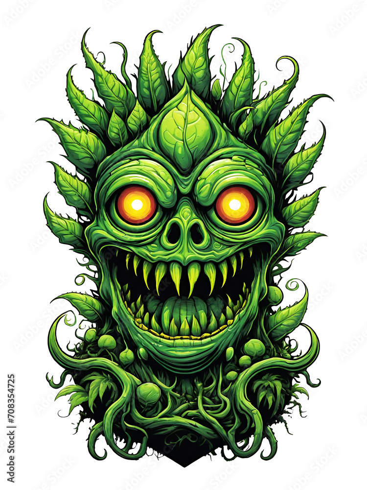Green monster plants character design illustration on transparent background