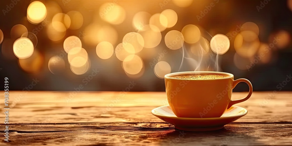 Obraz premium Coffee bliss. Cozy espresso moment captured in vintage aesthetic perfect for eliciting warmth and aroma of freshly brewed coffee in stylish nighttime setting