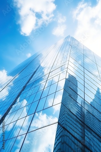 Blue glass skyscraper reflecting the sky