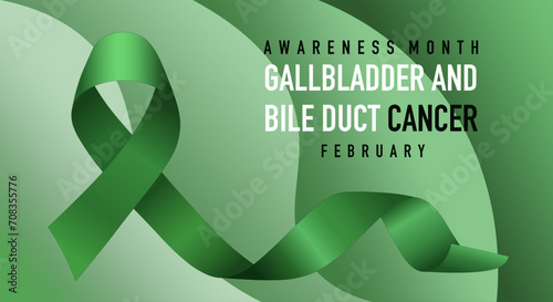 Awareness month Gallbladder and Bile Duct cancer. Realistic green Kelly ribbon. February, Month. Medical banner. photo
