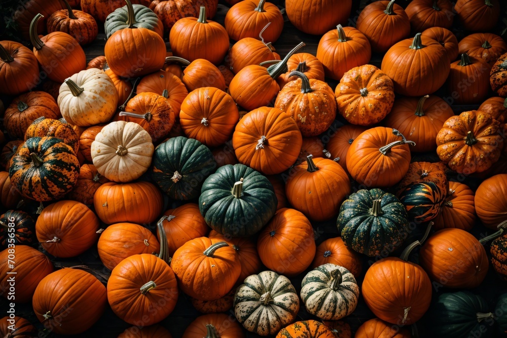 Top View of a Unique Arrangement of Varied Pumpkins Top View of a Unique Arrangement of Varied Pumpkins