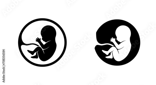 Human embryo on a white background. Pregnancy icon. Medical genetics sign. Obstetrics symbol. Extra corporal fertilization. Copy space. photo