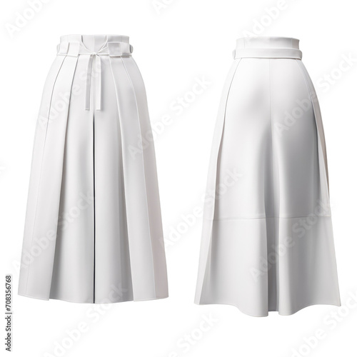 Illustration of a chic white pleated midi skirt from front and back on a transparent background.
