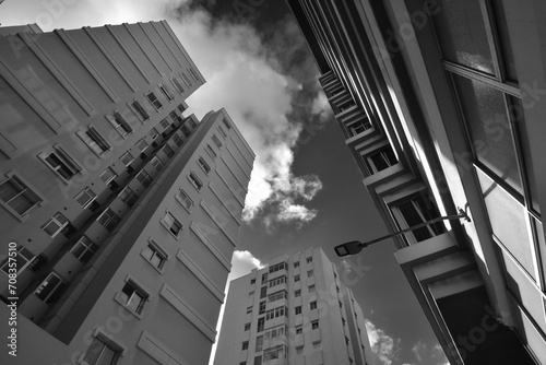 Black and white image of modern apartment building in Las Palmas de Gran Canaria