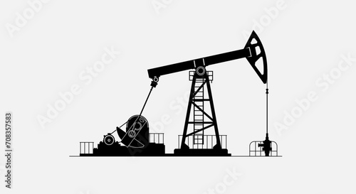 Oil derrick, pump jack. Petroleum-producing. Vector black on white silhouette